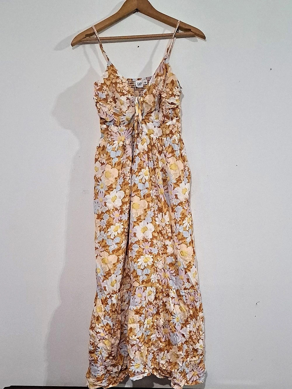 Gap Tie-Front Tiered Maxi Dress Floral Maxi Dress Orange & Blue. Whimsical